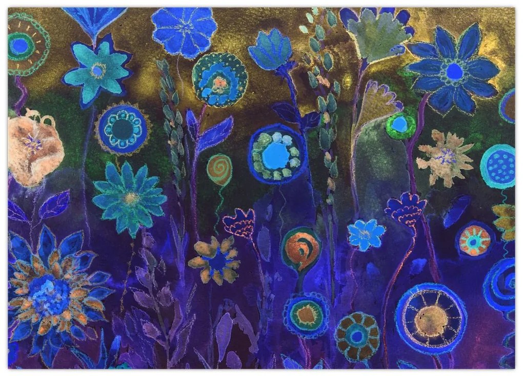Tablou pe sticlă - Flori albastru închis (70x50 cm)