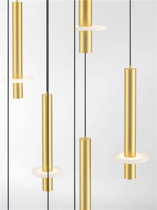 Lustra cu 12 Pendule tub subtire aluminiu auriu si alabastru LED NOEMI