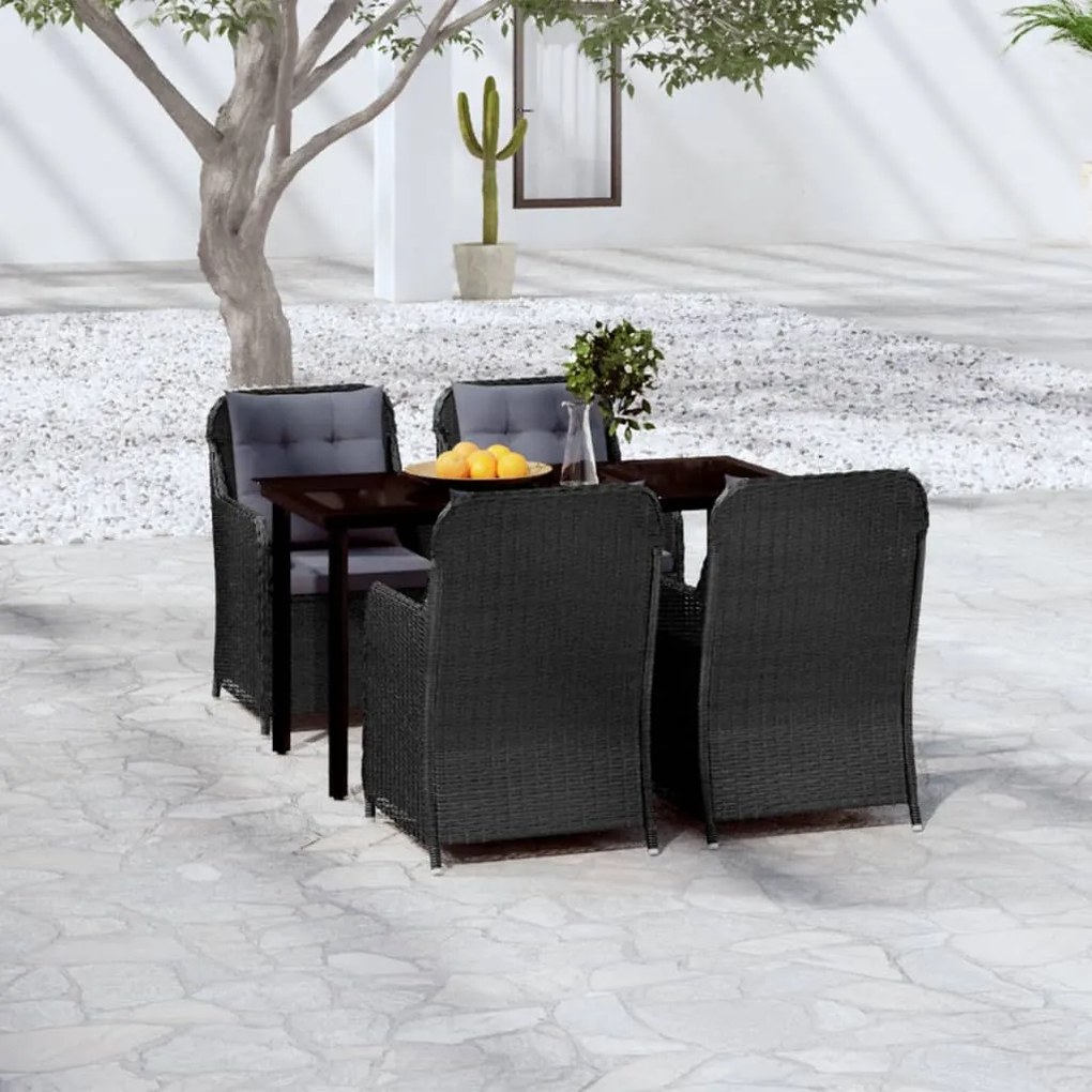 Set mobilier pentru grădină, 5 piese, negru