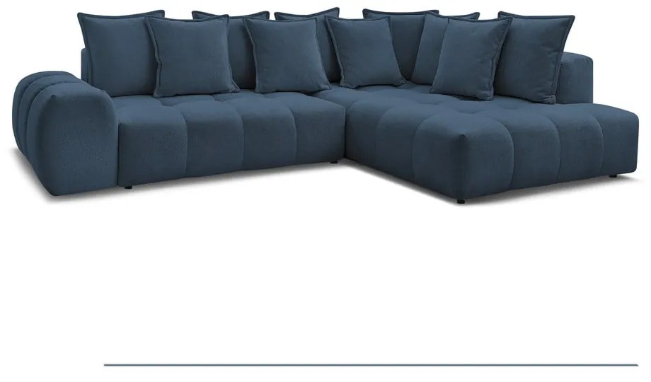 Colțar albastru închis extensibil/cu spațiu de depozitare cu tapițerie din chenille (cu colț pe partea dreaptă/în formă de ”L”) Everest – Bobochic Paris