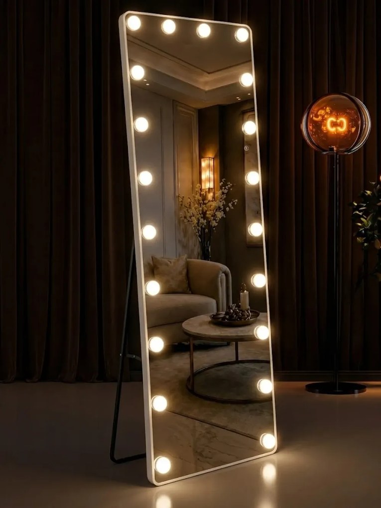 Oglindă cu becuri LED, Iluminare Reglabilă, 3 Culori, Control Touch, Sticlă HD, cu Suport, 160x50 cm