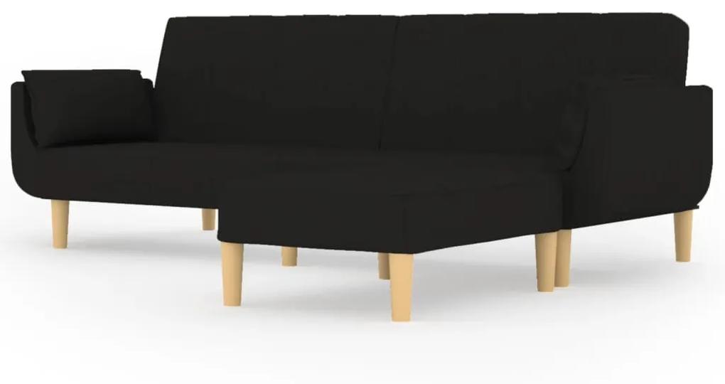Canapea extensibila cu 2 locuri,taburet2 perne,textil,negru Negru, Cu scaunel pentru picioare