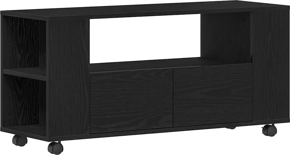 vidaXL Dulap TV cu roți stejar negru 102x34,5x43 cm lemn prelucrat