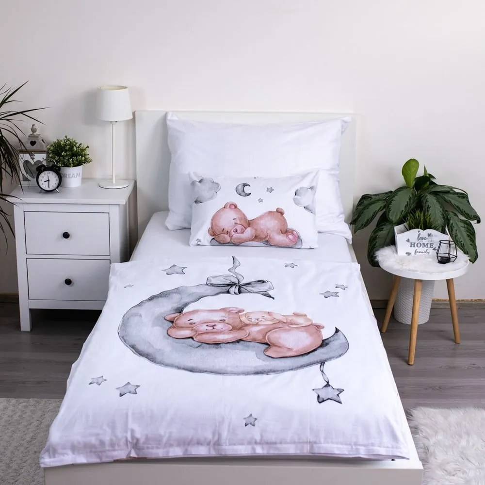 Lenjerie de pat pentru copii albă din bumbac pentru pătuț 100x135 cm Teddy Bear "Ribbon" – Jerry Fabrics