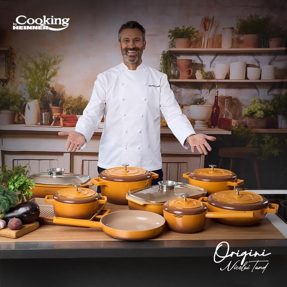 Oală din aluminiu turnat cu capac 26x12.5 cm, 5.8L – Cooking by Heinner, Colecția Origini by Nicolai Tand HR-BJK-C26, cu distribuție uniformă a