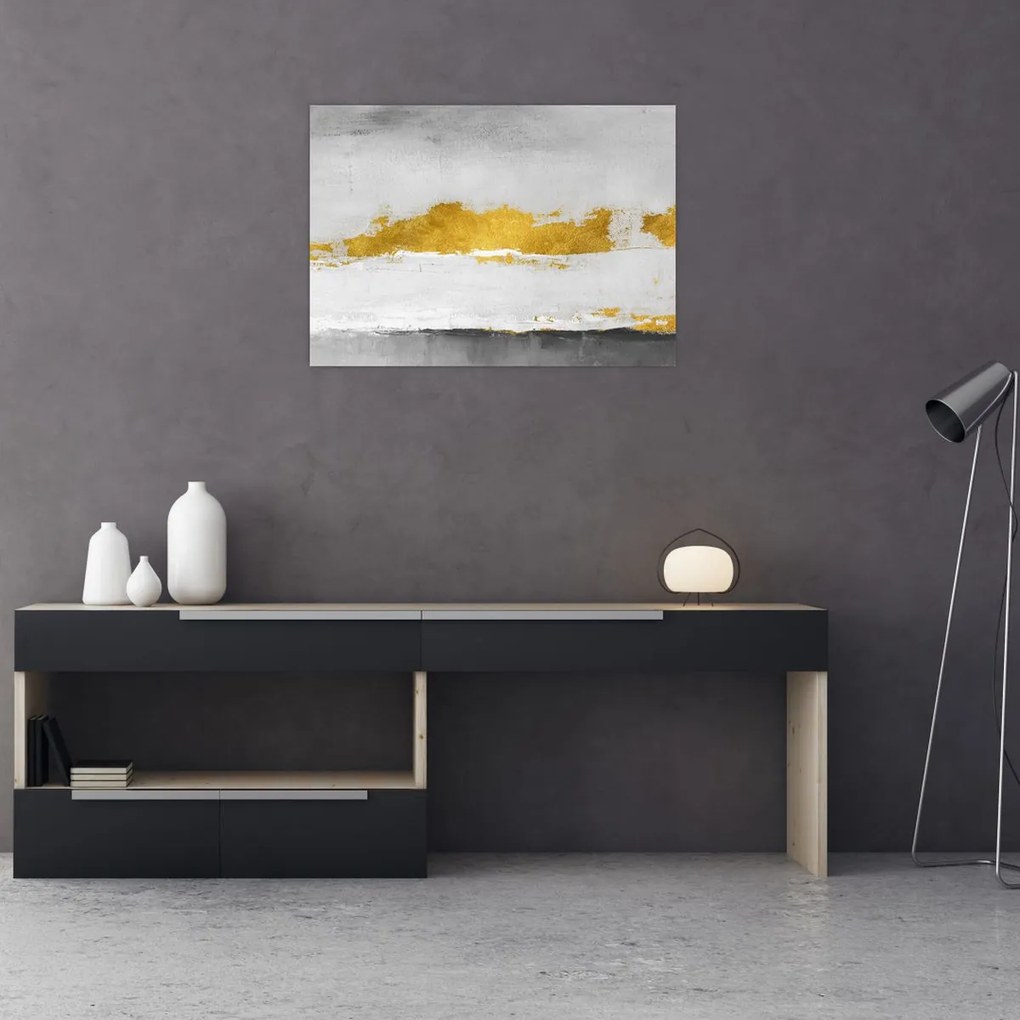 Tablou - Mișcări aurii și gri (70x50 cm)
