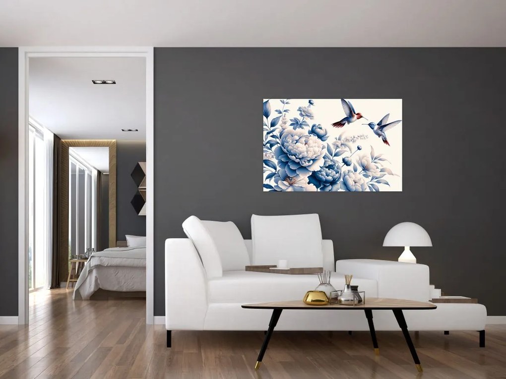 Tablou - Colibri deasupra florii (90x60 cm)