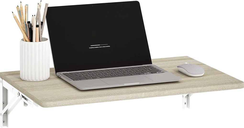 HOMCOM masă pliantă de perete 60x40 cm, birou flotant economisitor de spațiu cu colțuri rotunjite, pentru birou de acasă, living, dormitor, bucătărie, stejar | Aosom Romania