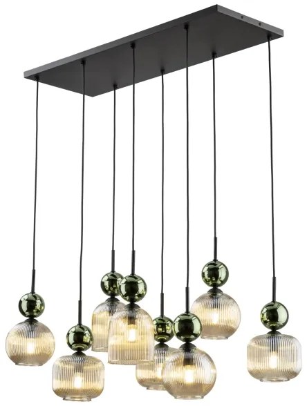 Candelabru pe cablu SOPHIA 8xE14/10W/230V negru/verde/bej fumuriu