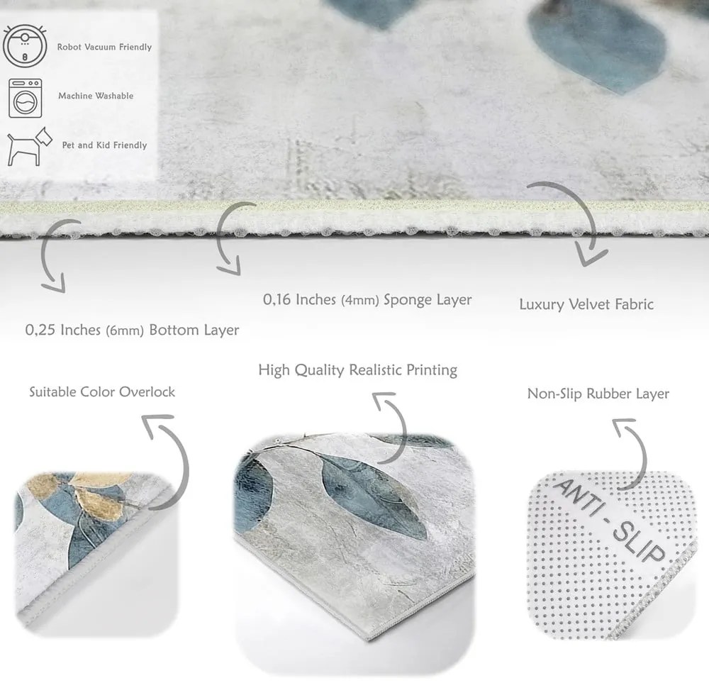 Covor albastru deschis/auriu lavabil 120x180 cm Golden Leaves – Mila Home