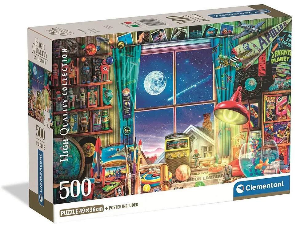 Colorat To the Moon Puzzle compact pentru camera copiilor, 500 de piese, Clementoni