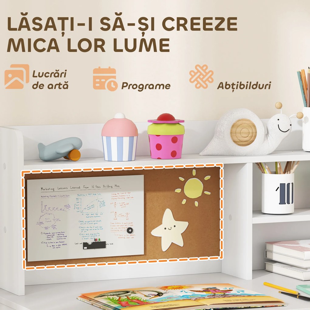 AIYAPLAY Birou pentru copii cu rafturi, dulap, sertar și scaun, alb | Aosom Romania