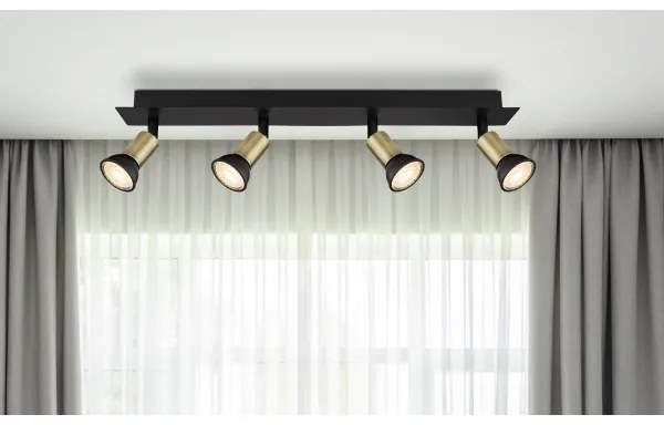 Spot DREW 4xGU10/35W/230V negru/alamă Globo 57998-4B