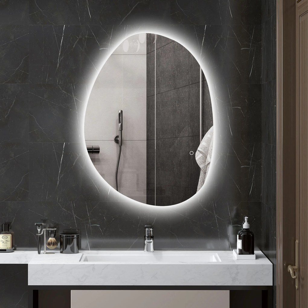 HOMCOM Oglindă de Baie LED cu Comutator Tactil Inteligent și  Intensitate Reglabilă, 80x5x60 cm, Argintiu | Aosom Romania