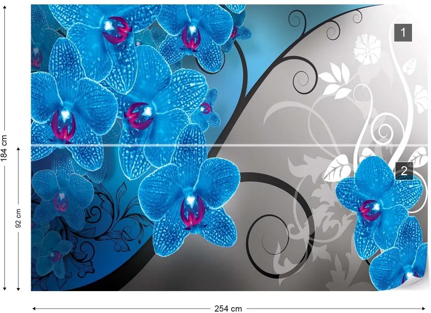 GLIX Fototapet - Modern Floral Design Blue Orchids Vliesová tapeta  - 254x184 cm