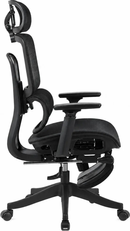 Scaun Ergonomic Premium Mesh cu Suport pentru Picioare, Reclinare 145°, Tetieră Reglabilă, Cotiere 3D, Suport Lombar Elastic și Șezut cu adâncime reglabilă, Negru