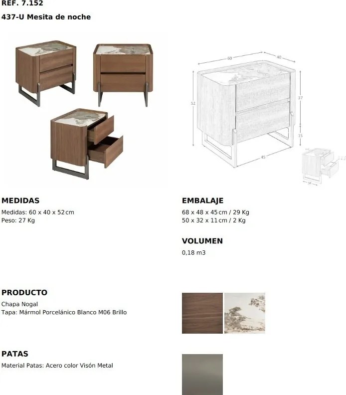 Noptiera 2 sertare deosebita design LUX Walnut-Marble