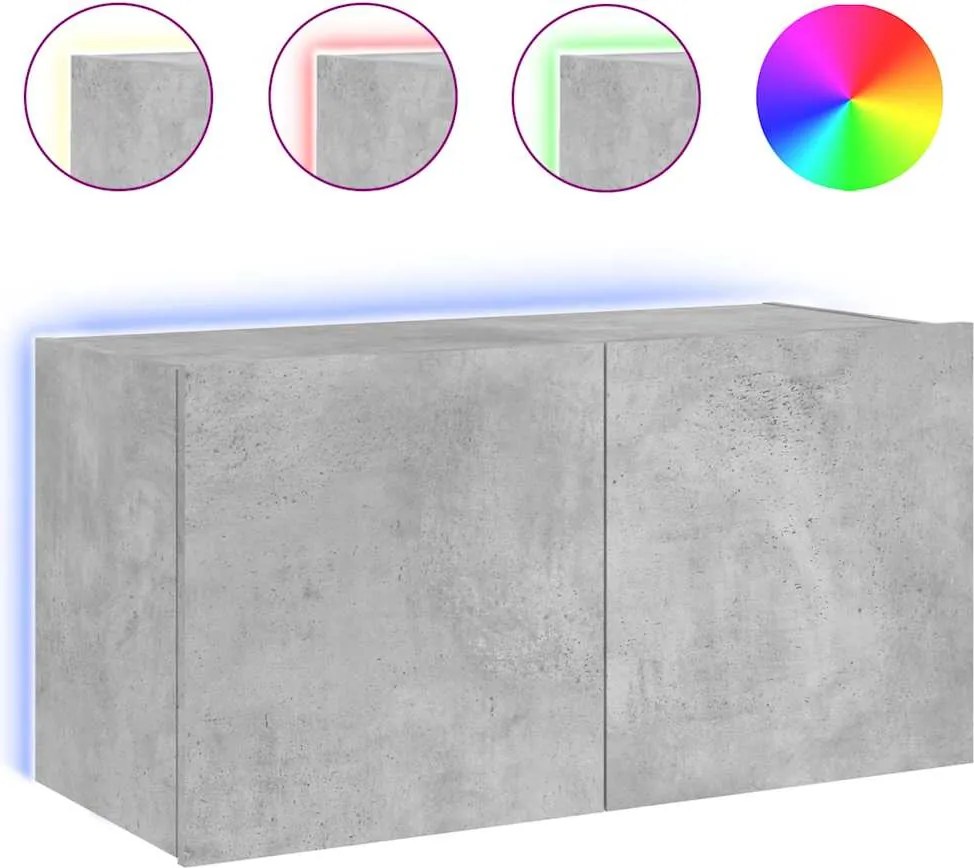 vidaXL Comodă TV de perete cu lumini LED, gri beton, 80x35x41 cm