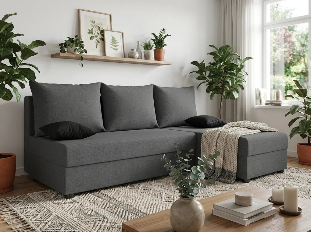Coltar extensibil de colt VALERIO SLIM, gri inchis, reversibil, 200x140 cm + 2 perne GRATUIT