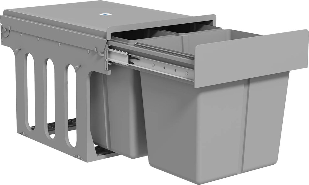 HOMCOM Coș de gunoi extractibil sub chiuvetă cu 3 containere Capacitate totală 31L (15L+8Lx2) Montare inferioară Gri deschis | Aosom Romania