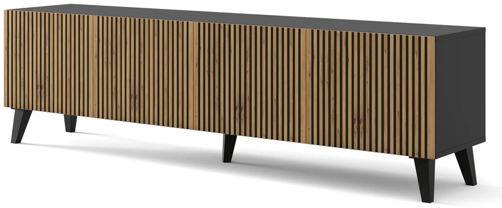 Masă TV F 4D 200 Rowanna (Stejar artisan + Negru). 1125082