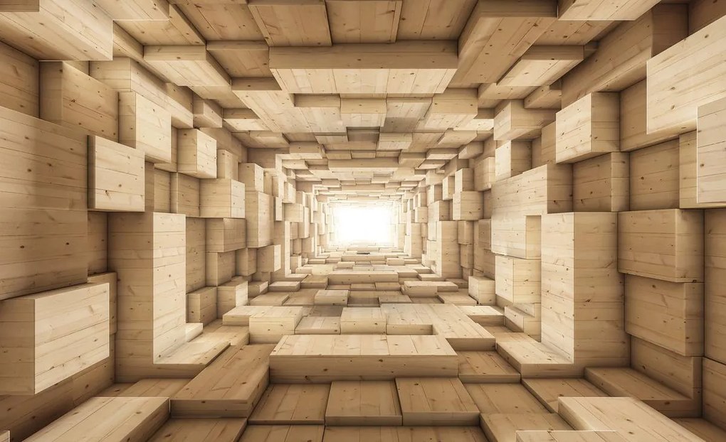 Fototapet - 3D tunel din lemn (152,5x104 cm)