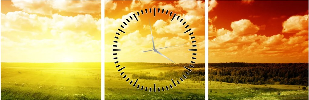 Tablou cu luncă cu soarele strălucitor (cu ceas) (90x30 cm)