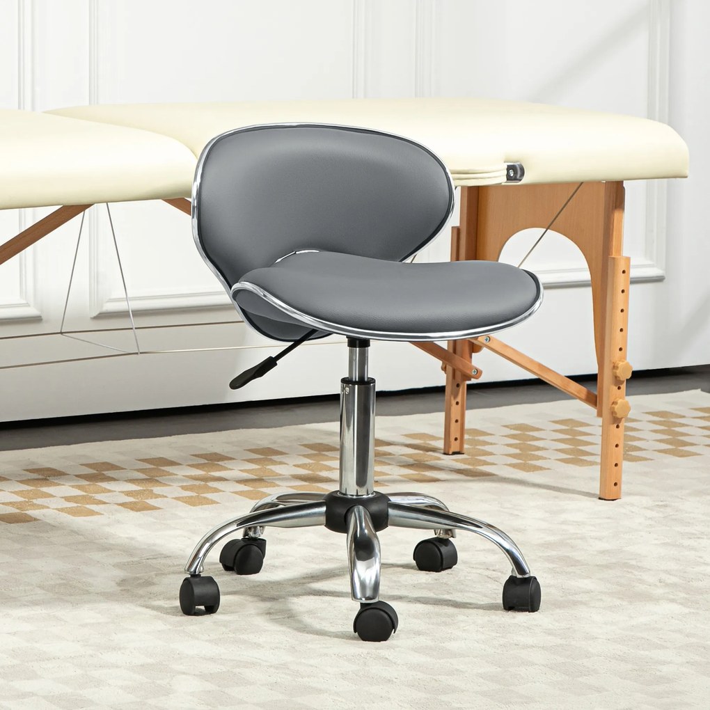 HOMCOM Taburet cu roți, taburet de lucru cu înălțime reglabilă 44-56 cm și spătar, pivotant 360°, gri | Aosom Romania