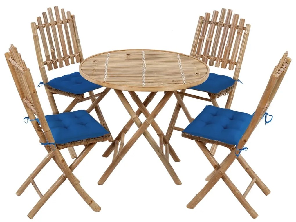 3063985 vidaXL Set mobilier de exterior pliabil, cu perne, 5 piese, bambus