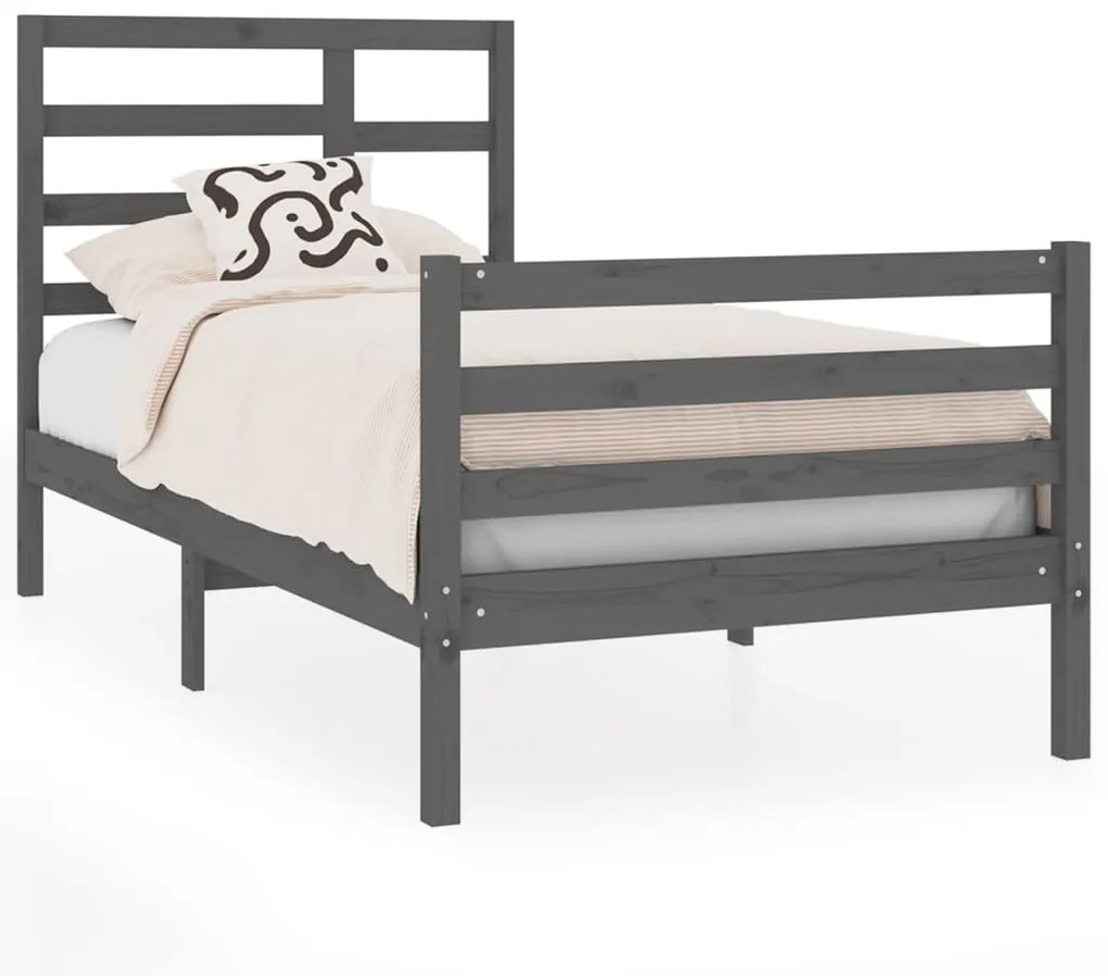 3105827 vidaXL Cadru de pat Single 3FT, gri, 90x190 cm, lemn masiv