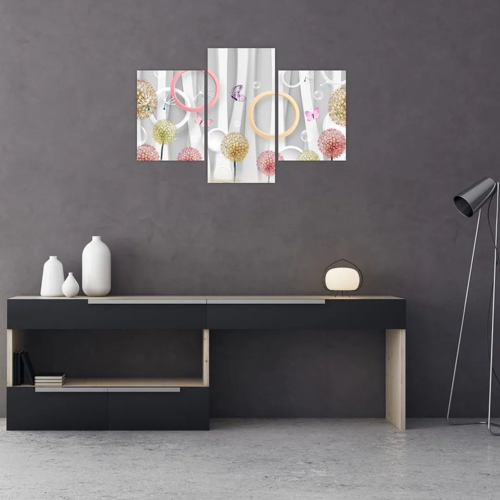 Tablou abstract cu păpădii (90x60 cm)