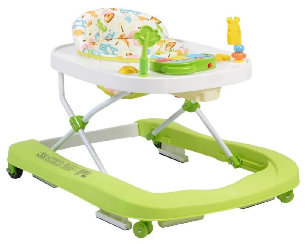 Premergator Premium reglabil in 3 trepte de inaltime NOVOKIDS™ ZooZoo Baby ,Roti silentioase din silicon, Cu melodii, Animalute, Pliabil, Verde