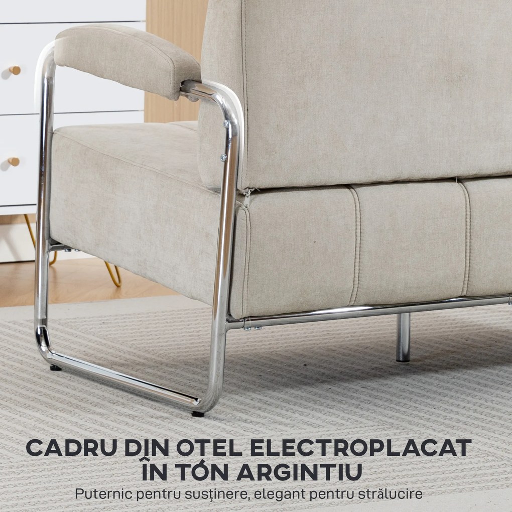 HOMCOM Canapea 3 Locuri Tapițată cu Chenille și Cusături Duble, Canapea Modernă cu Brațe și Picioare din Oțel, pentru Living, Birou și Dormitor, 174x75x76 cm, Bej | Aosom Romania