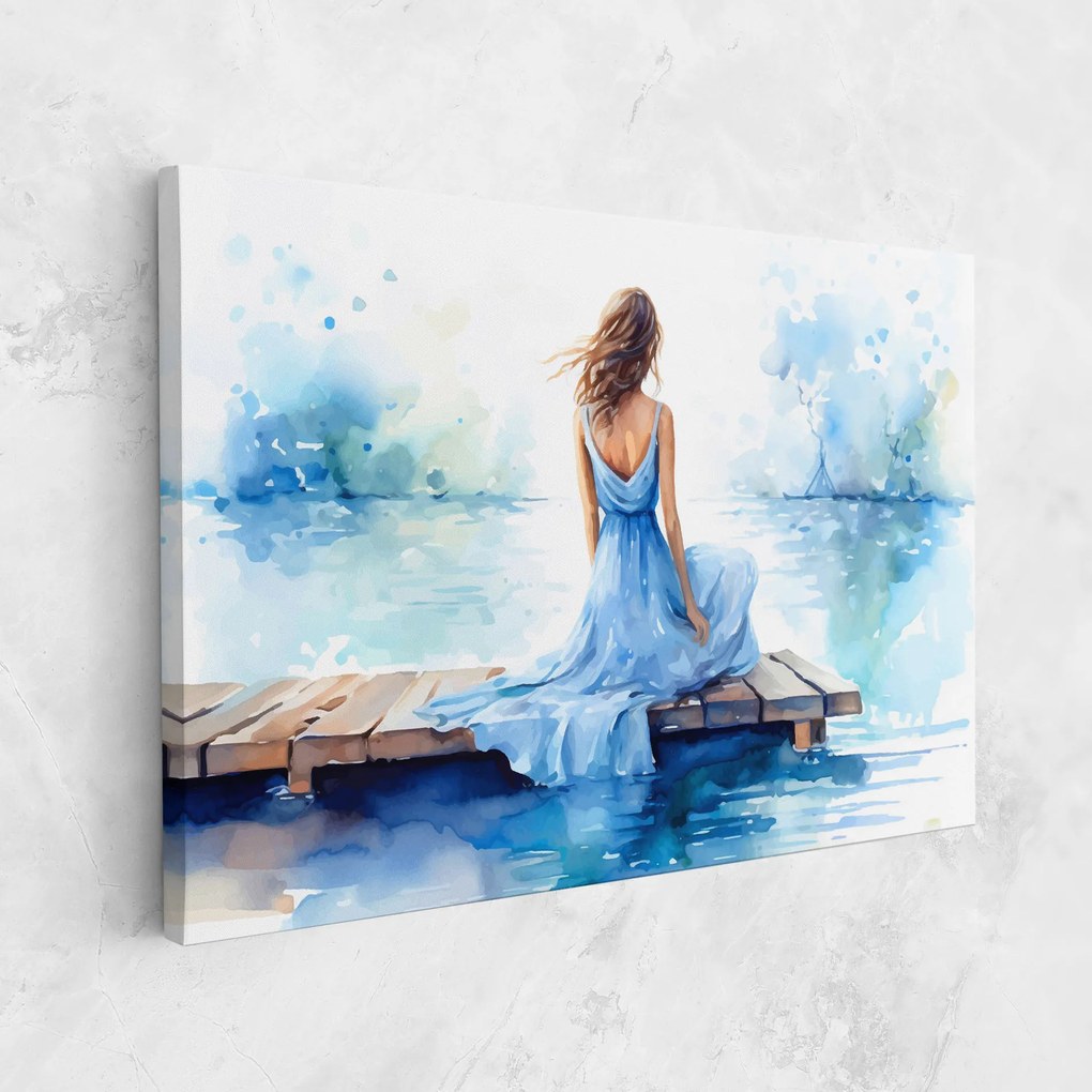 Tablou Canvas, 20x30cm, Dormitor si Living, Moderne, Textura de pictura, Lake Blue Woman