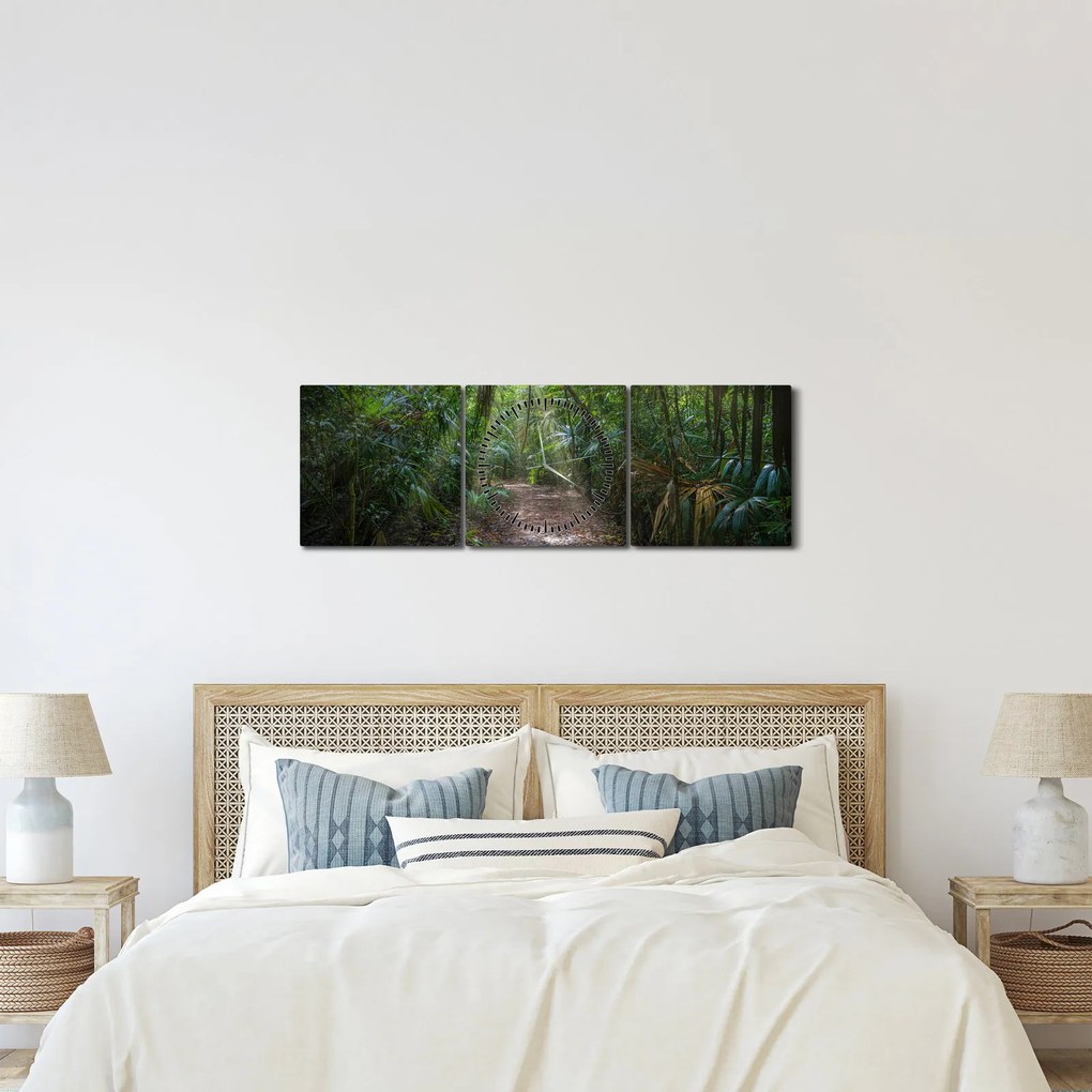 Tablou - Razele solare în junglă (cu ceas) (90x30 cm)
