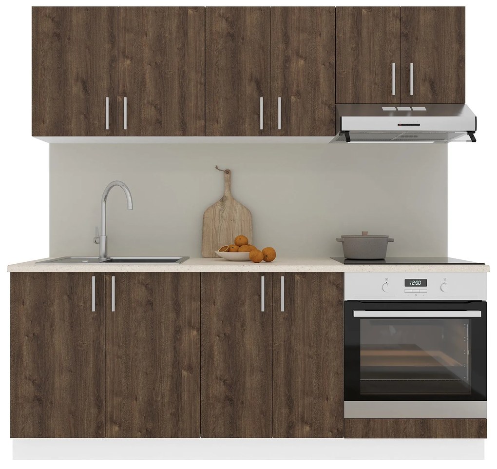 Set Bucatarie Karo V10, Stejar Bronz/Alb, Blat Thermo 28 mm, L 200 cm