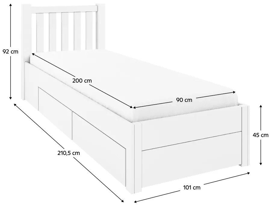 Pat cu spatiu de depozitare, 90x200, alb, LUSY