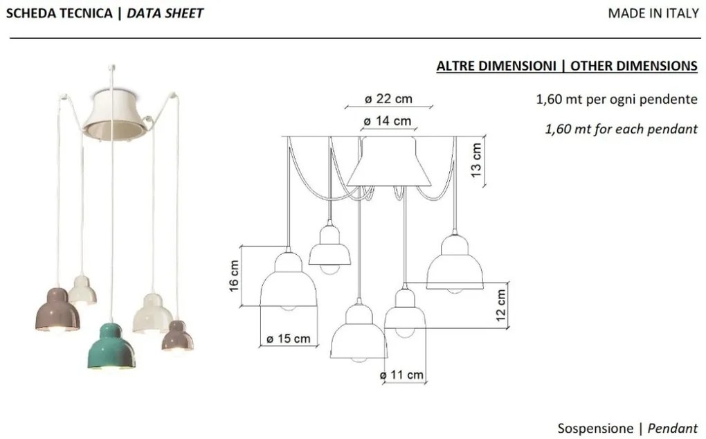 Lustra cu 5 pendule design italian realizat manual din ceramica BERIMBAU Mix