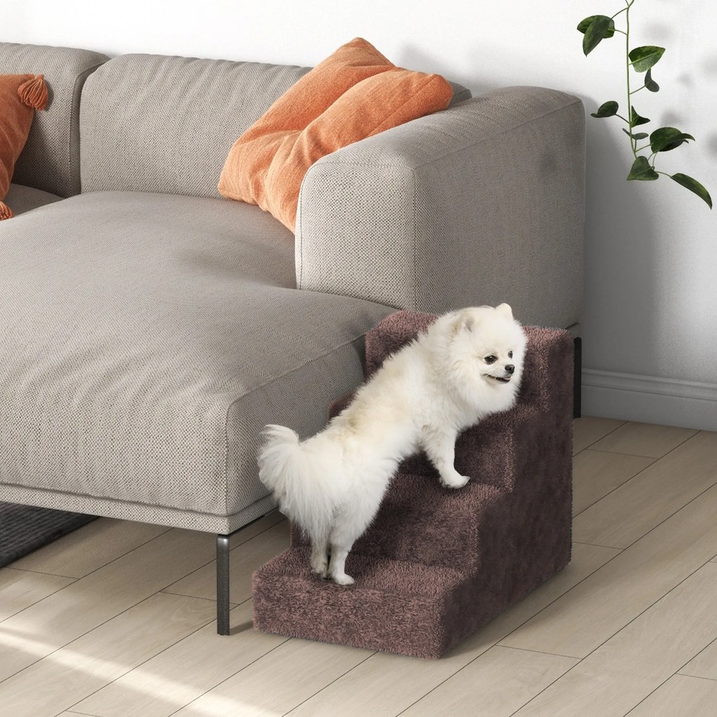 PawHut Scăriță pentru Câini Portabilă cu 4 Trepte, Scară pentru Animale Domestice, 60x35x44 cm, Gri Deschis | Aosom Romania