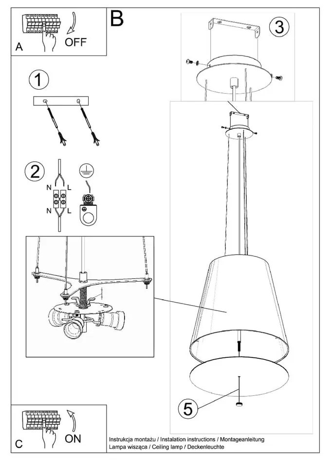 Lustră neagră cu abajur din sticlă ø 50 cm Tresco - Nice Lamps