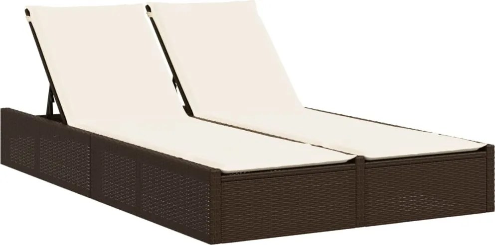 vidaXL Șezlong dublu cu perne, maro, poliratan