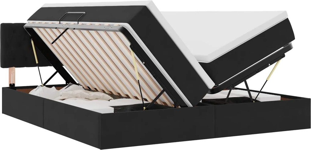 vidaXL Pat cu storage cu saltea cu headboard Negru 90 x 200 cm