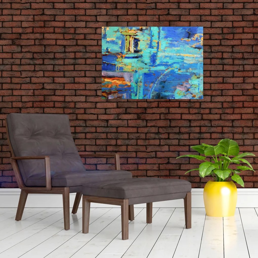 Tablou pe sticlă - pictură abstractă în ulei (70x50 cm)