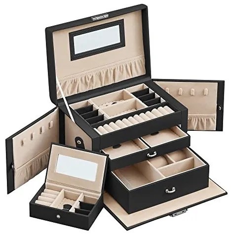 Set 2 cutii de bijuterii, Songmics, 18 x 26 x 17 cm, JBC121B, Negru