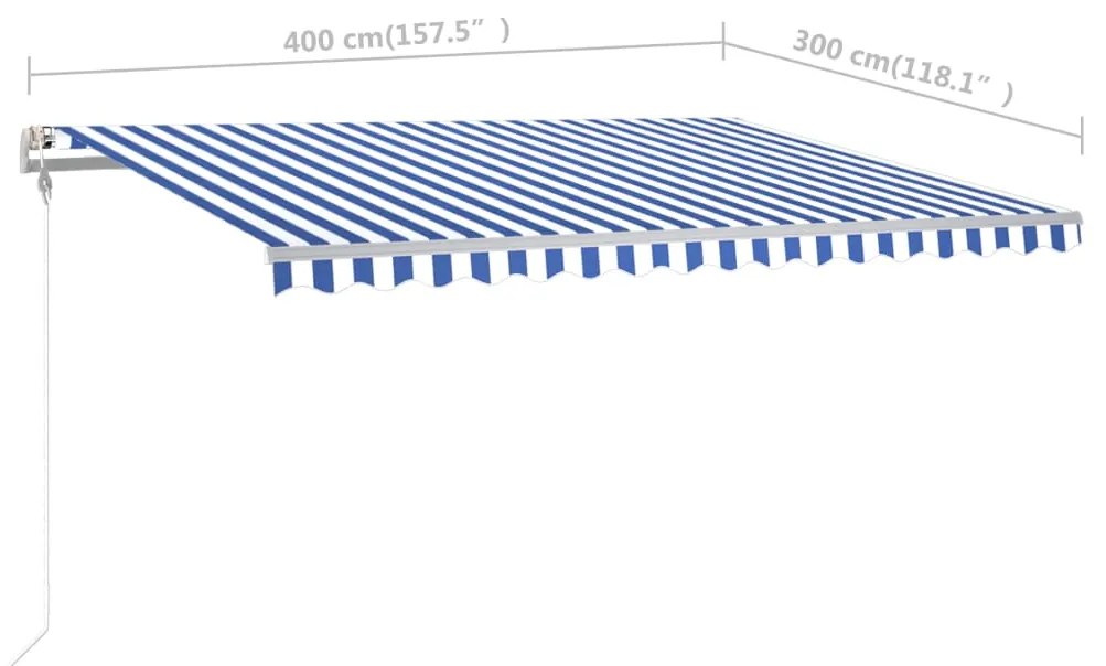 Copertina retractabila manual, cu LED, albastru si alb, 4x3 m Albastru si alb, 4 x 3 m