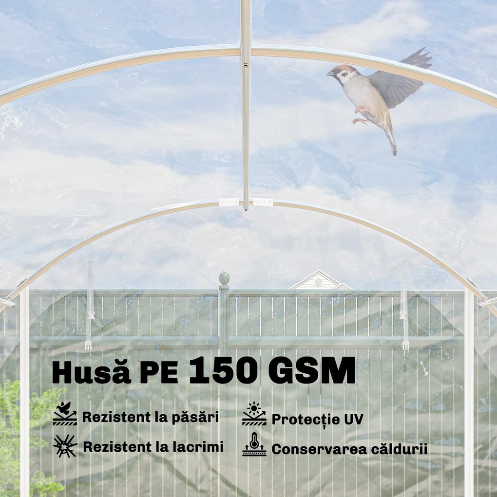 Outsunny Seră de Grădină Tip Tunel 3x6x2 m cu 2 Uși Rulabile, Cadru din Oțel și Acoperire din PE, pentru Legume, Fructe, Flori, Anti-UV, Transparentă | Aosom Romania