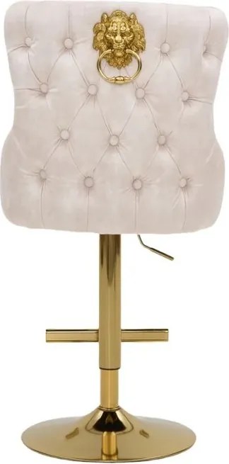 Set de 2 scaune de Bar Stil Baroc, Catifea, Bej, Metal, Auriu, Castle