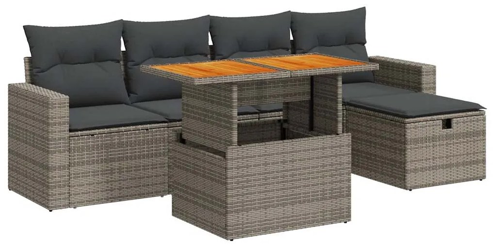 3327998 vidaXL Set mobilier grădină cu perne 6 piese gri poliratan/lemn acacia