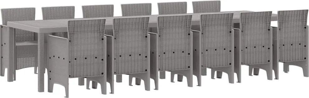 vidaXL Set de masă pentru grădină 13 pcs Gri deschis Ratan Polt