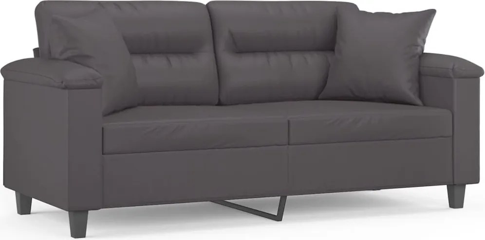 vidaXL Canapea cu 2 locuri cu pernuțe, gri, 140 cm, piele ecologică